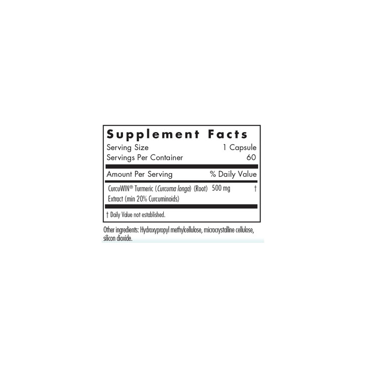 Nutricology CurcuWIN 500 Supplement - Turmeric Extract, Curcumin, Organic, Curcuma Longa, Pure, Bioavailable, 500mg Vegetarian Capsules - 60 Count