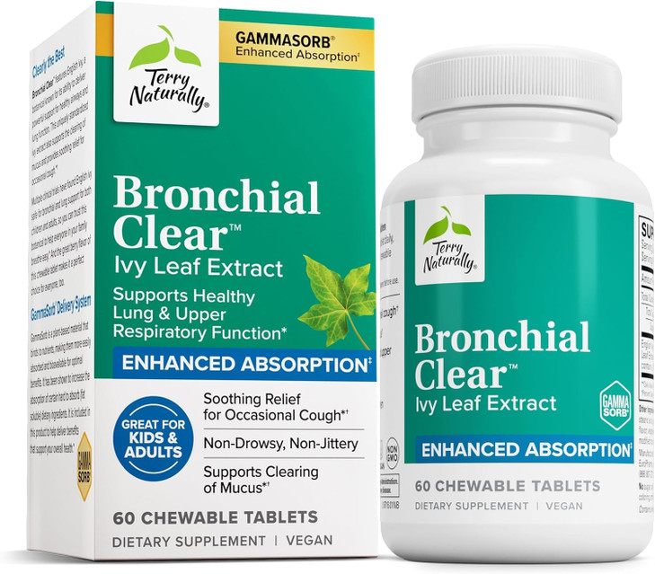 Terry Naturally Bronchial Clear Ivy Leaf Extract Chewable - Lung & Respiratory Health Support Supplement - Dietary Supplement with English Ivy Leaf E