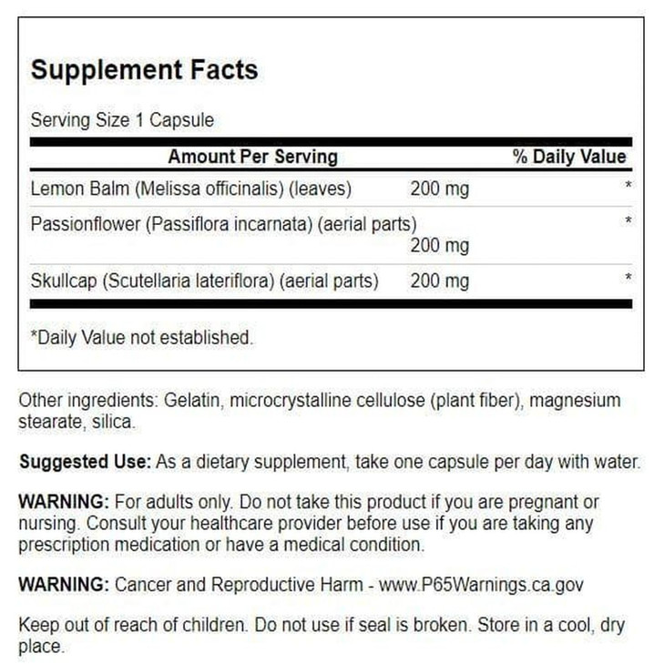 Swanson Lemon Balm Passion Flower Skullcap Complex 180 Capsules