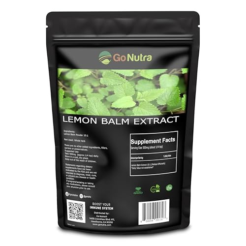 Go Nutra Lemon Balm Extract Powder | Melissa Officinalis Herb | Pure 10:1 Strength | Lemon Balm Powder with No Additives, Non-GMO, Gluten Free & Vega