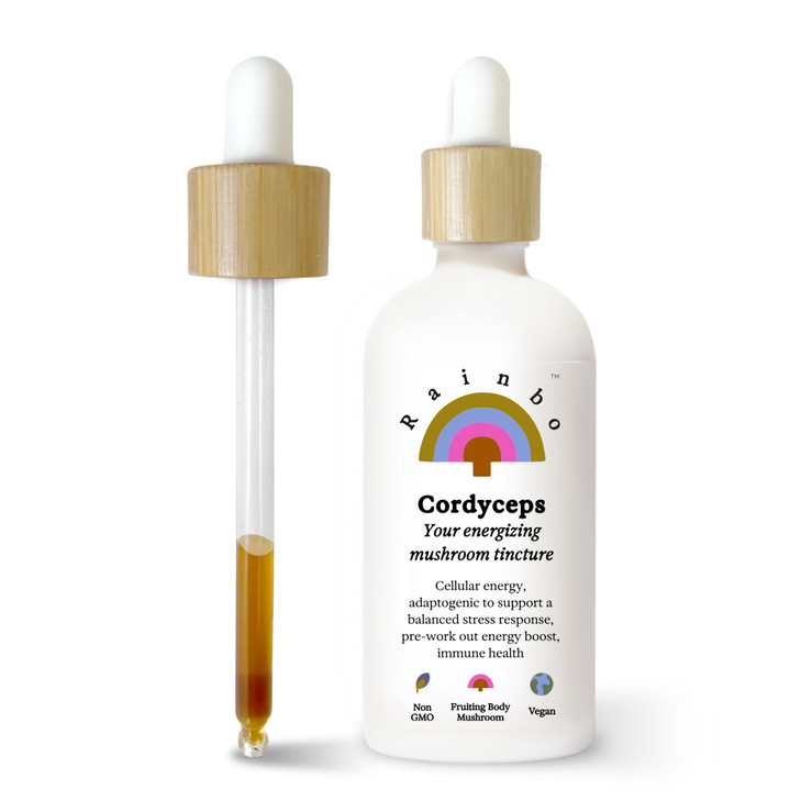 Rainbo - Cordyceps Mushroom Tincture - Dual Extract Mushroom Supplement - Immune Support, Energy, Liquid Cordyceps Supplement, Vegan, Non GMO, 3.4 fl
