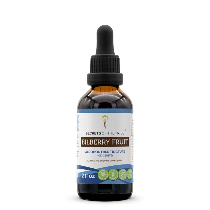 Secrets of the Tribe Bilberry Fruit Alcohol-Free Liquid Extract, Bilberry (Vaccinium Myrtillus) Dried Fruit Tincture Supplement (2 FL OZ)