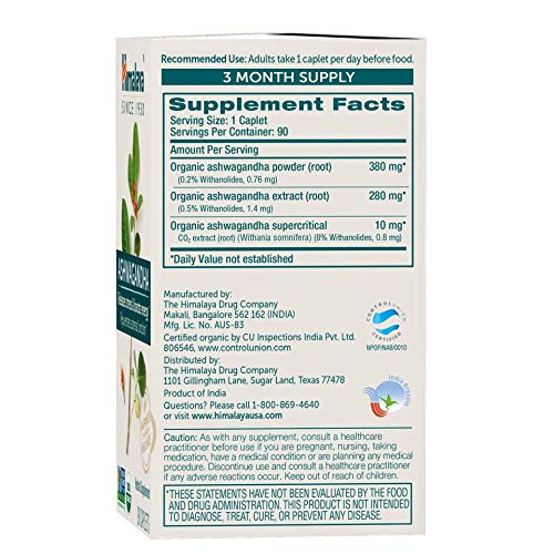 Himalaya Organic Ashwagandha Root, 90 Day Supply - Herbal Adrenal Support Supplements for Stress Relief and Energy Support - USDA Organic, Non-GMO, V