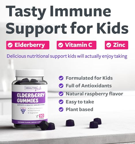 Sambucus Elderberry Gummies for Kids - Kids Immune Support Gummies with Black Elderberry Vitamin C and Zinc for Daily and Seasonal Wellness - Vegan N