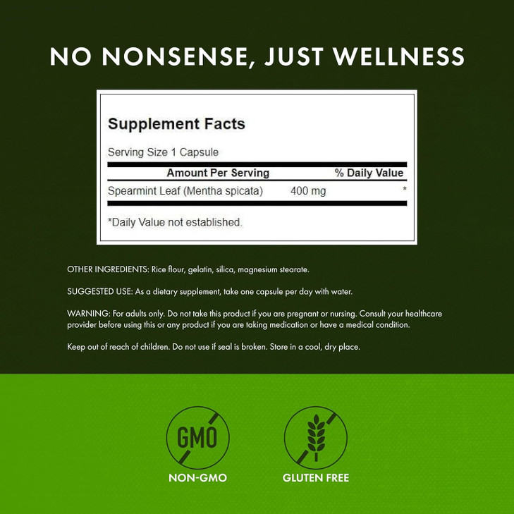 Swanson Spearmint Leaf (Mentha Spicata)-Full Spectrum Herbal Supplement Supporting Digestive Health & Mild Stomach Issues - (60 Capsules, 400mg Each)