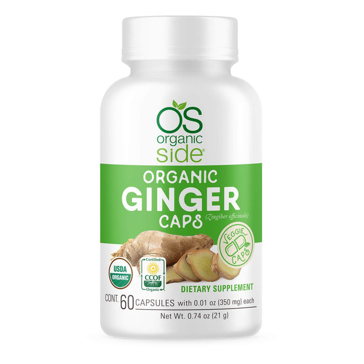 OS Organic Side | Organic Ginger Capsules | Digestive Health Support | USDA Certified Organic, Non-GMO, Vegan | 60 Easy-to-Swallow Capsules for Natur