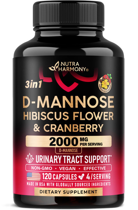 D-Mannose 2000mg with Cranberry & Hibiscus - Clinically Tested Strength for Urinary Tract Health - Supplement for Women - Bladder, Liver & Microflora