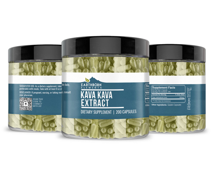 Earthborn Elements Kava Kava Extract, 200 Capsules, Pure & Undiluted, No Additives