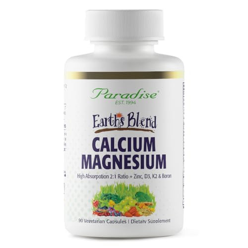 Paradise Herbs Earth's Blend Calcium Magnesium + Zinc, D3, K2 & Boron, Supports Bone Health, Vegan, Non-GMO, Gluten Free, 90 Vegetarian Capsules