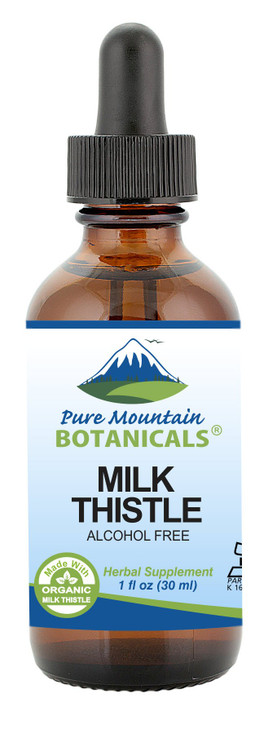 Pure Mountain Botanicals Milk Thistle Extract - Vegan, Kosher Certified Liquid Formula - Made with 333mg Organic Milk Thistle Tincture - 1 Fl Oz Bott
