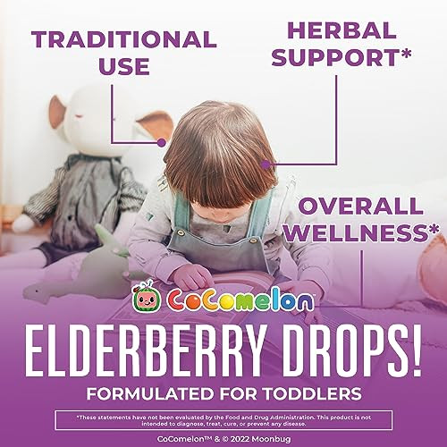 MaryRuth Organics Cocomelon Toddler Elderberry Syrup, USDA Organic Elderberry, Sugar Free Kids Immune Support Supplement for Ages 1-3 Years, Clean La