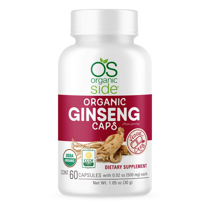 OS Organic Side | Ginseng 60 Capsules | Adaptogen for Stress Relief, Energy Boost, Immune Support | Certified USDA Organic, Non-GMO, Vegan Supplement