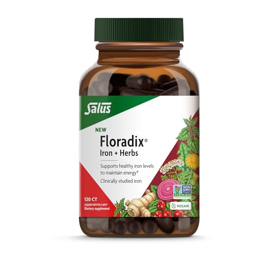 Floradix Iron + Herbs - Iron Supplement for Healthy Energy Support* - Supports Red Blood Cell Formation - Vegan, Non-GMO, Gluten-Free, Soy-Free - 120