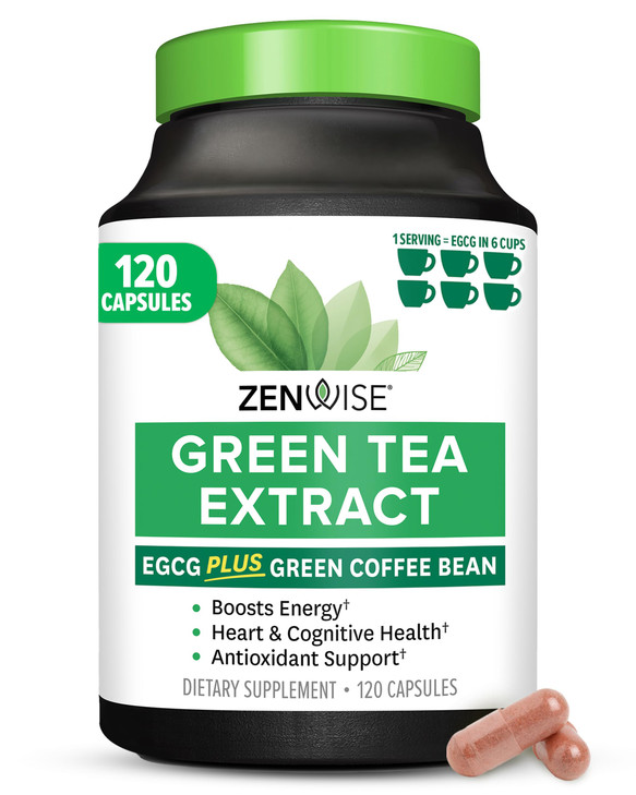 Zenwise Health Green Tea Extract Capsules for Men & Women - EGCG Supplement with Green Coffee Bean Extract Boosts Energy & Memory - Immune Support fo