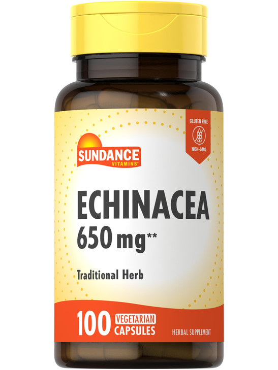Sundance Echinacea 650mg | 100 Capsules | Traditional Herb Supplement | Vegetarian, Non-GMO, and Gluten Free Formula