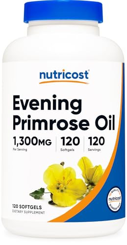 Nutricost Evening Primrose Oil 1,300mg, 120 Softgels - Cold Pressed, Non-GMO, Gluten Free, 120 Servings