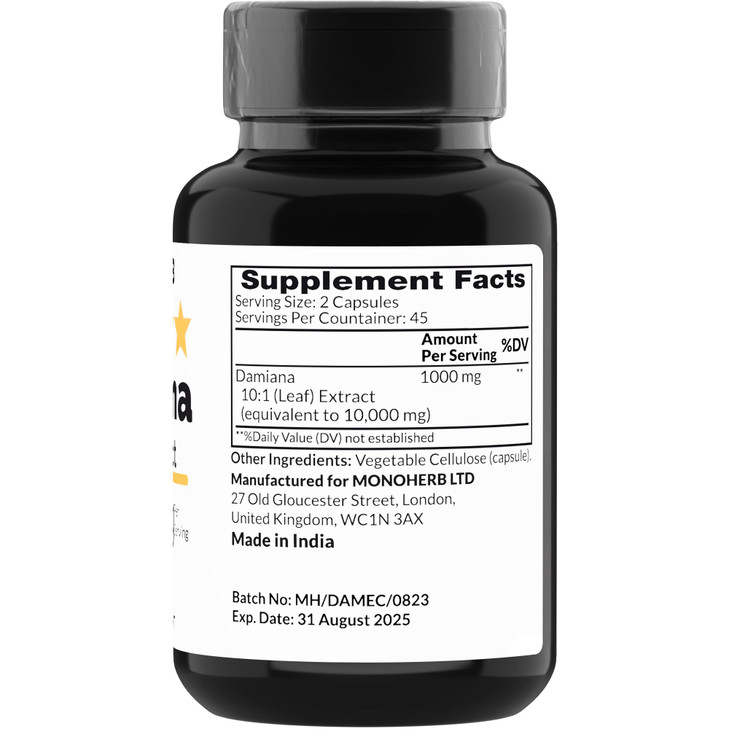 MONOHERB Damiana Extract 1000 mg - 90 Vegetarian Capsules