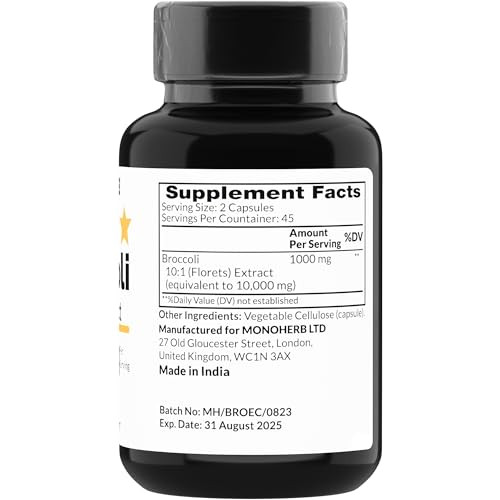 MONOHERB Broccoli Extract 1000 mg - 90 Vegetarian Capsules - Source of Sulforaphane