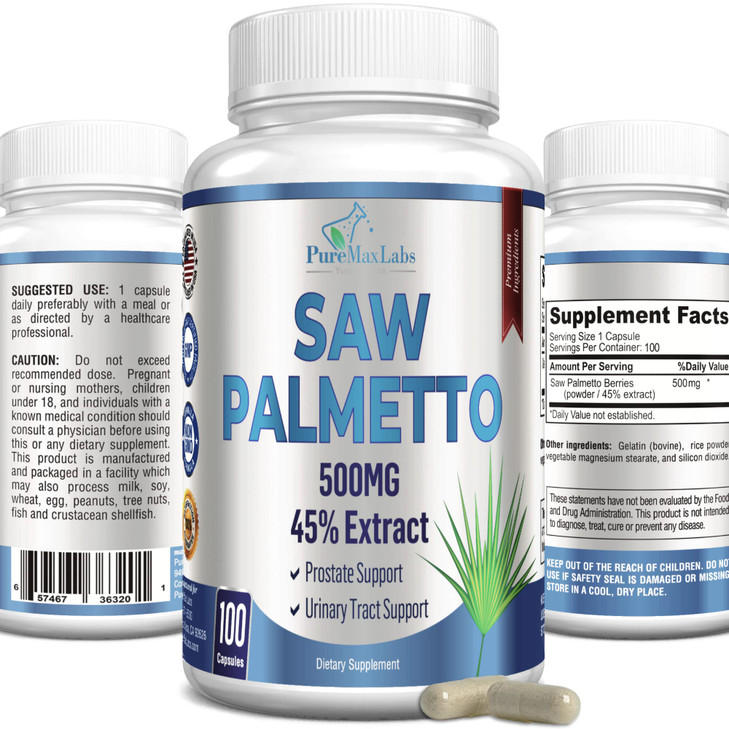 YUMMYVITE Extra Strength Saw Palmetto - 45% Extract Prostate Supplement, Decrease Frequent Urination, DHT Blocker for Hair Growth, Non-GMO, 100 Capsu