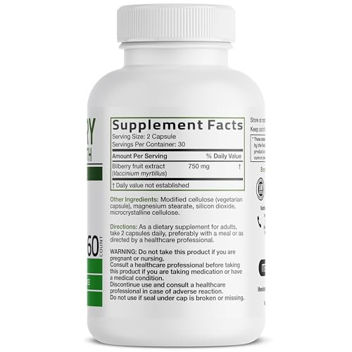 Bronson Bilberry Extra Strength Vaccinium Myrtillus, Promotes Eye Health and Supports Healthy Vision - Non GMO, 60 Vegetarian Capsules
