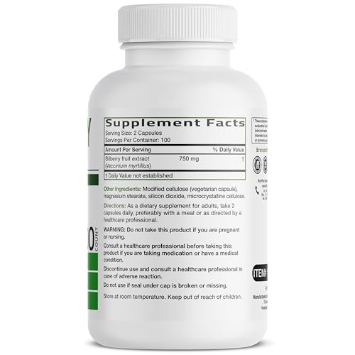 Bronson Bilberry Extra Strength Vaccinium Myrtillus, Promotes Eye Health and Supports Healthy Vision - Non GMO, 200 Vegetarian Capsules