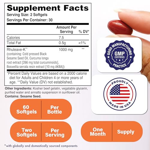Health Thru Nutrition Acute Formula | Rhuleave-K 1,000mg Curcumin, Boswellia and Black Sesame Seed Oil | Joint and Muscle Fast Acting | Clinically St