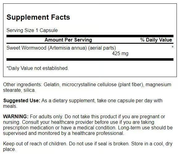 Swanson Sweet Wormwood - May Promote GI Gut Health, Microbial Balance & Digestive Health Support - Herbal Supplement with Artemisinin - (90 Capsules,