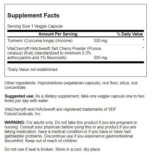 Swanson Hiactives Tart Cherry & Turmeric 60 Veg Capsules