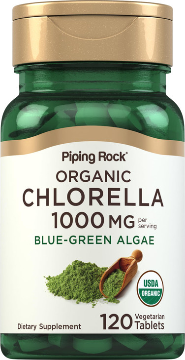 Piping Rock Chlorella | 1000mg | 120 Tablets | Blue-Green Algae | Broken Cell Wall Organic | Non-GMO, Gluten Free Supplement