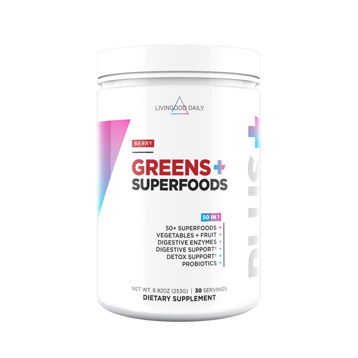 Livingood Daily Greens & Superfood Powder, Super Greens for Gut Health, Green Juice Powder with Spirulina, Chlorella, and Digestive Enzymes, Probioti
