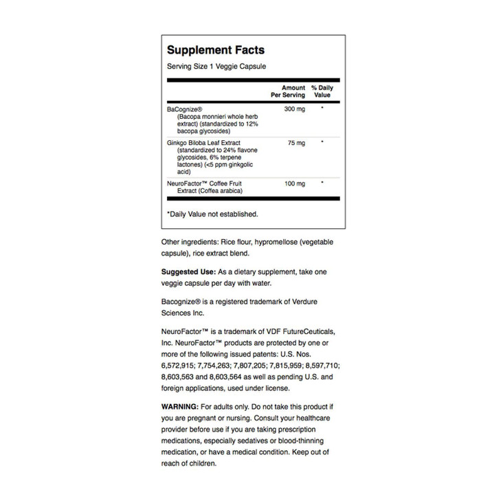 Swanson Pure Brainpower Brain Health Cognitive Memory Focus Support Brain-Derived Neurotrophic Factor (BDNF) Herbal Supplement (Ginkgo Biloba, Bacopa