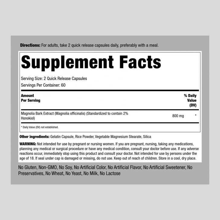Piping Rock Magnolia Bark Extract 800mg | 120 Capsules | Standardized Herbal Supplement | with Honokiol | Non-GMO, Gluten Free