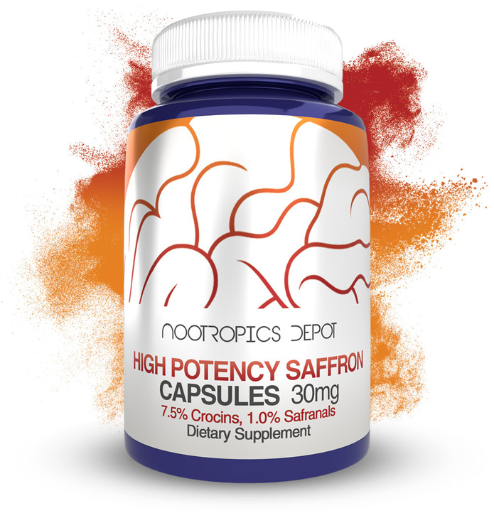 Nootropics Depot High Potency Saffron Extract Capsules | 30mg | Minimum 7.5% Crocins and 1% Safranals | Crocus sativus | 180 ct