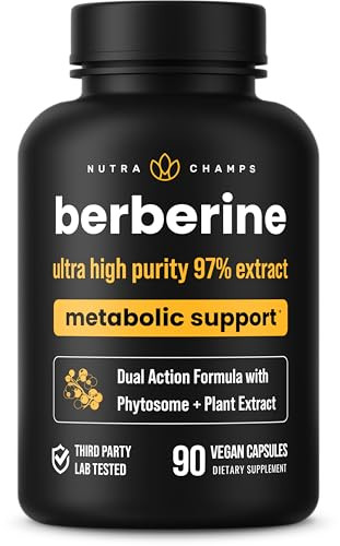 NutraChamps Berberine Supplement | Ultra High Strength 97% Purity | Berberine HCL 1500mg + Berbevis Phytosome Extract for Enhanced Absorption & Metab