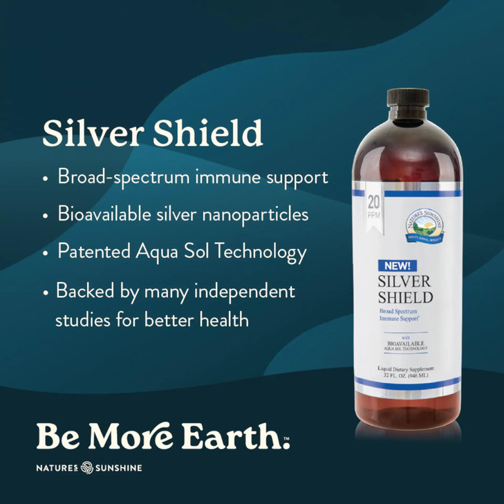 Nature's Sunshine Silver Shield Liquid, 32 Fl Oz | Colloidal Silver Liquid with Aqua Sol Technology Provides Immune Support and Protection