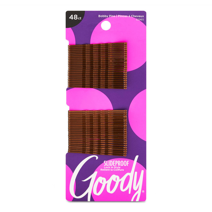 Goody SlideProof Bobby Pins, 48 Ct, Brunette Brown, High Gloss Bobby Hair Pins for Styling, Lock In Style, Comfortable, Pain-Free Styling Accessories