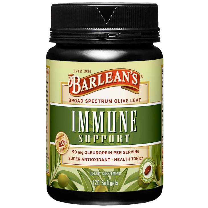 Barlean's Olive Leaf Complex Supplements, Immune Support Softgels, 95mg Oleuropein Antioxidants, Heart Health and Immunity Supplement Pills, 120 Coun