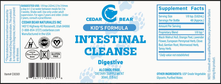 Cedar Bear - Intestinal Cleanse for Kids, Liquid Herbal Supplement for Detox and Digestive Cleanse with Natural Herbs, Alcohol-Free Gut Cleanse Drops