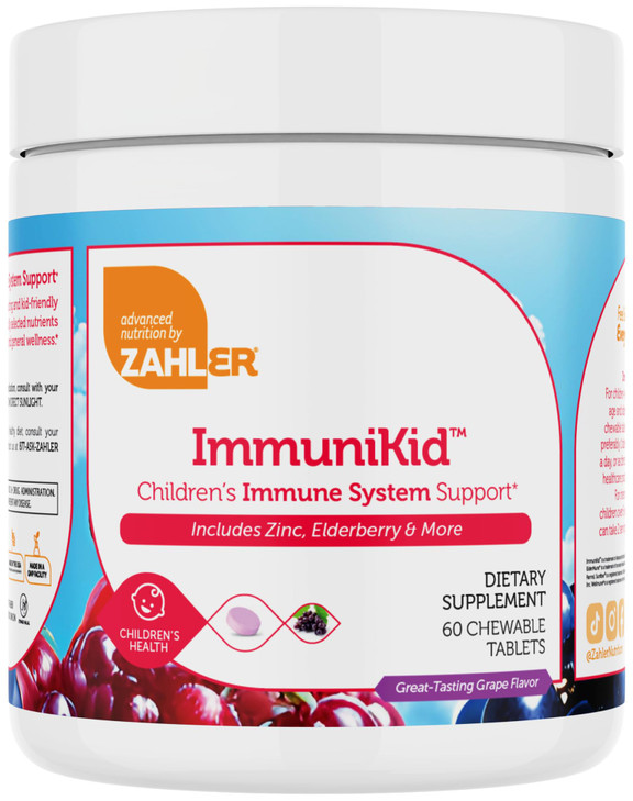 Zahler Kids Immune Support Supplement with Elderberry, Zinc and Vitamin C D3 A - Grape Flavored Chewable Tablets - Kosher Children's Immune Support f