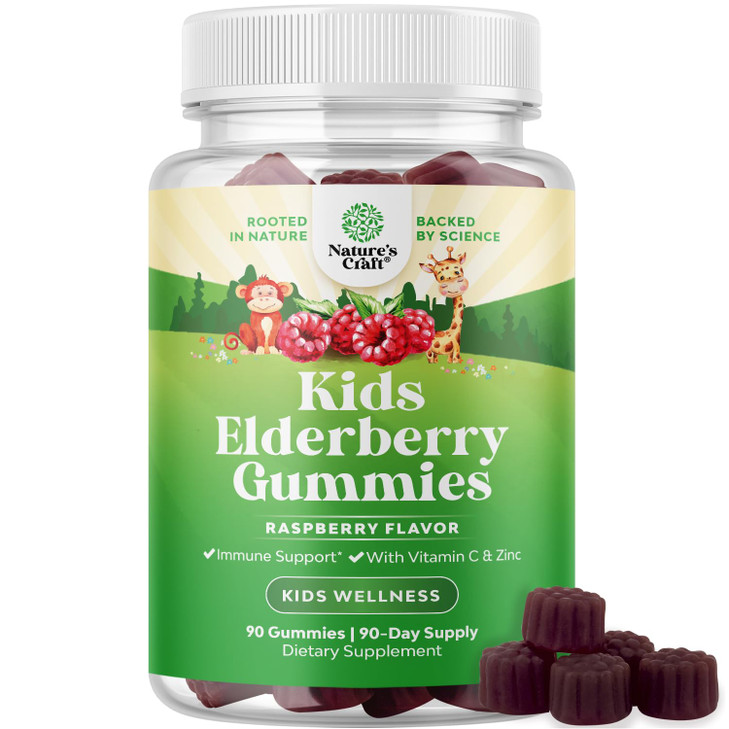 Sambucus Elderberry Gummies for Kids Health - Delicious Black Elderberry Gummies with Zinc and Vitamin C for Kids Immune Support - Gelatin and Gluten