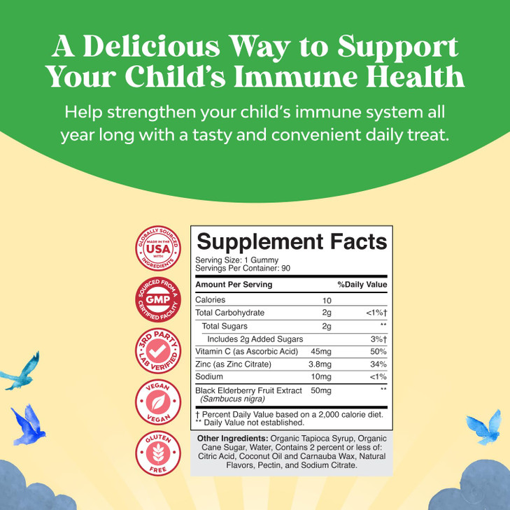 Sambucus Elderberry Gummies for Kids Health - Delicious Black Elderberry Gummies with Zinc and Vitamin C for Kids Immune Support - Gelatin and Gluten