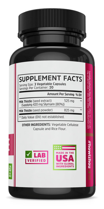 Zhou Milk Thistle - Liver Health Supplement, Silymarin Milk Thistle Extract & Powder for Men & Women, Herbal Cleanse Support, Metabolic Health - 60 V