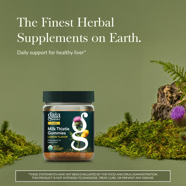 Gaia Herbs Milk Thistle Gummies - Herbal Supplement with Antioxidant Properties for Liver Health & Liver Detox - Lemon Flavored - 60 Vegan Gummies