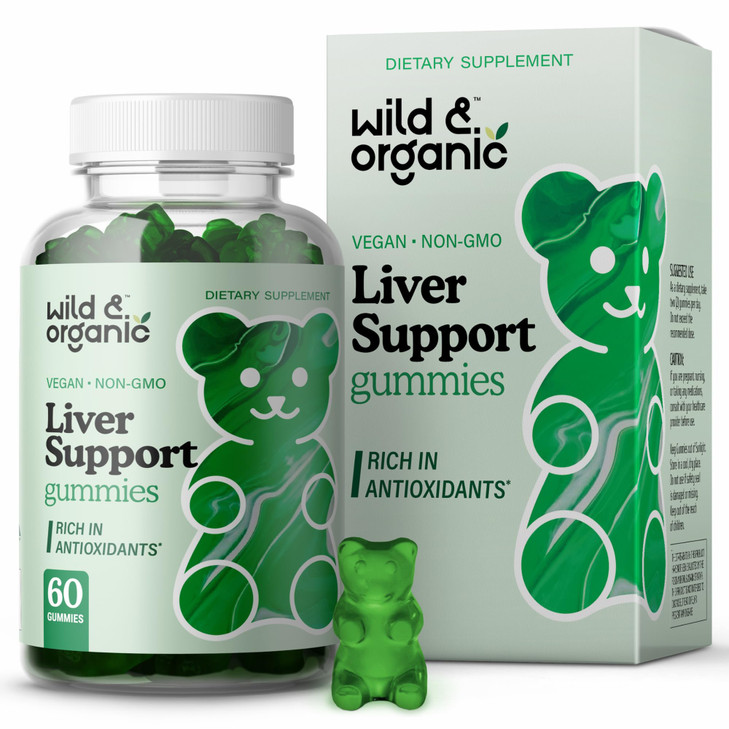 Wild & Organic Liver Support Gummies - Milk Thistle, Dandelion Root Extract for Liver Cleanse Detox - 60 Silymarin Milk Thistle Gummies - Vegan, Non-