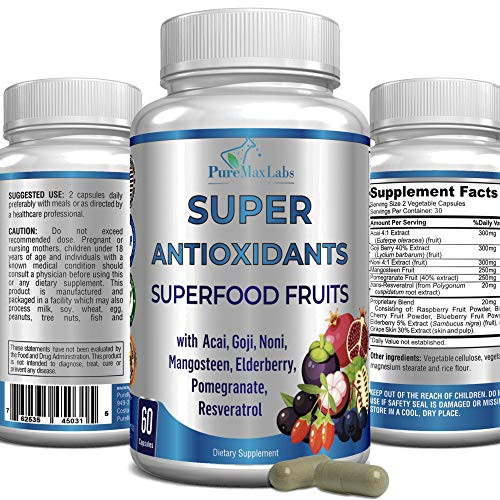 Super Antioxidant Fruit Superfood Complex - Powerful Antioxidant Superfruits, Acai, Goji, Noni, Mangosteen, Pomegranate, Elderberry, Resveratrol, Imm