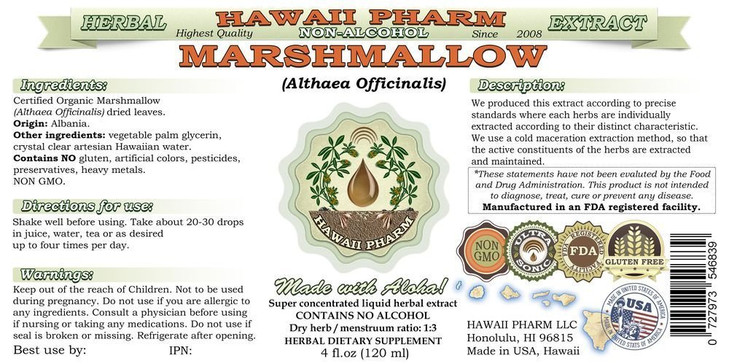 Hawaii Pharm Marshmallow Alcohol-Free Liquid Extract, Organic Marshmallow (Althaea officinalis) Dried Leaf Glycerite Natural Herbal Supplement, USA 2