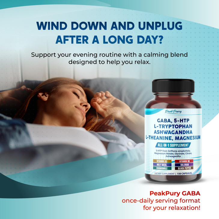 PEAKPURY GABA, 5-HTP L-Tryptophan Ashwagandha Chamomile L-Theanine Magnesium