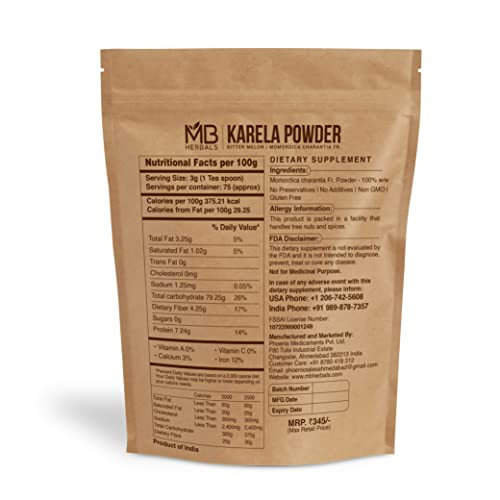 MB Herbals De-Seeded Karela Powder 8 oz / 227 Gram (0.5 lb) | 100% Pure Bitter Melon Powder | Momordica charantia Fr. | No Preservatives Non GMO Glut