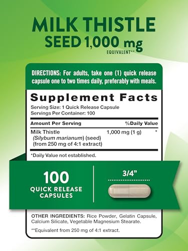 Nature's Truth Milk Thistle Seed Extract 1000mg | Herbal Supplement | 100 Capsules | Non-GMO & Gluten Free