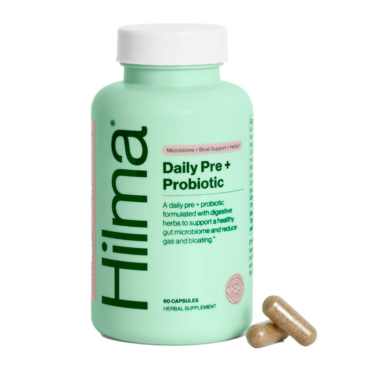 Hilma Pre and Probiotic with Herbs - Support Gut Health with Prebiotics and Probiotics, Plus Gas and Bloating Relief for Women & Men, 60 Vegan Capsul